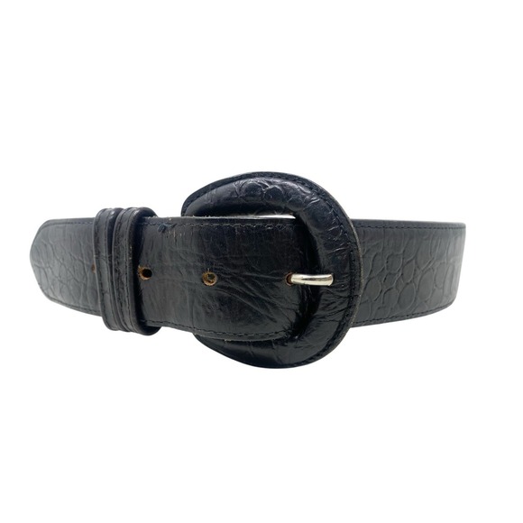 Talbots Accessories - Talbots Womens Black Italian Alligator Calfskin Belt Croc Print Size Small 9851
